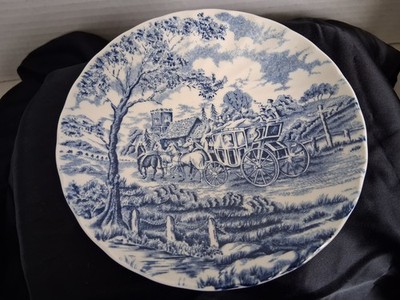 Royal Wessex England Blue Cottage Carriage Coach Horses Scene Saucer Plate 5.5 
