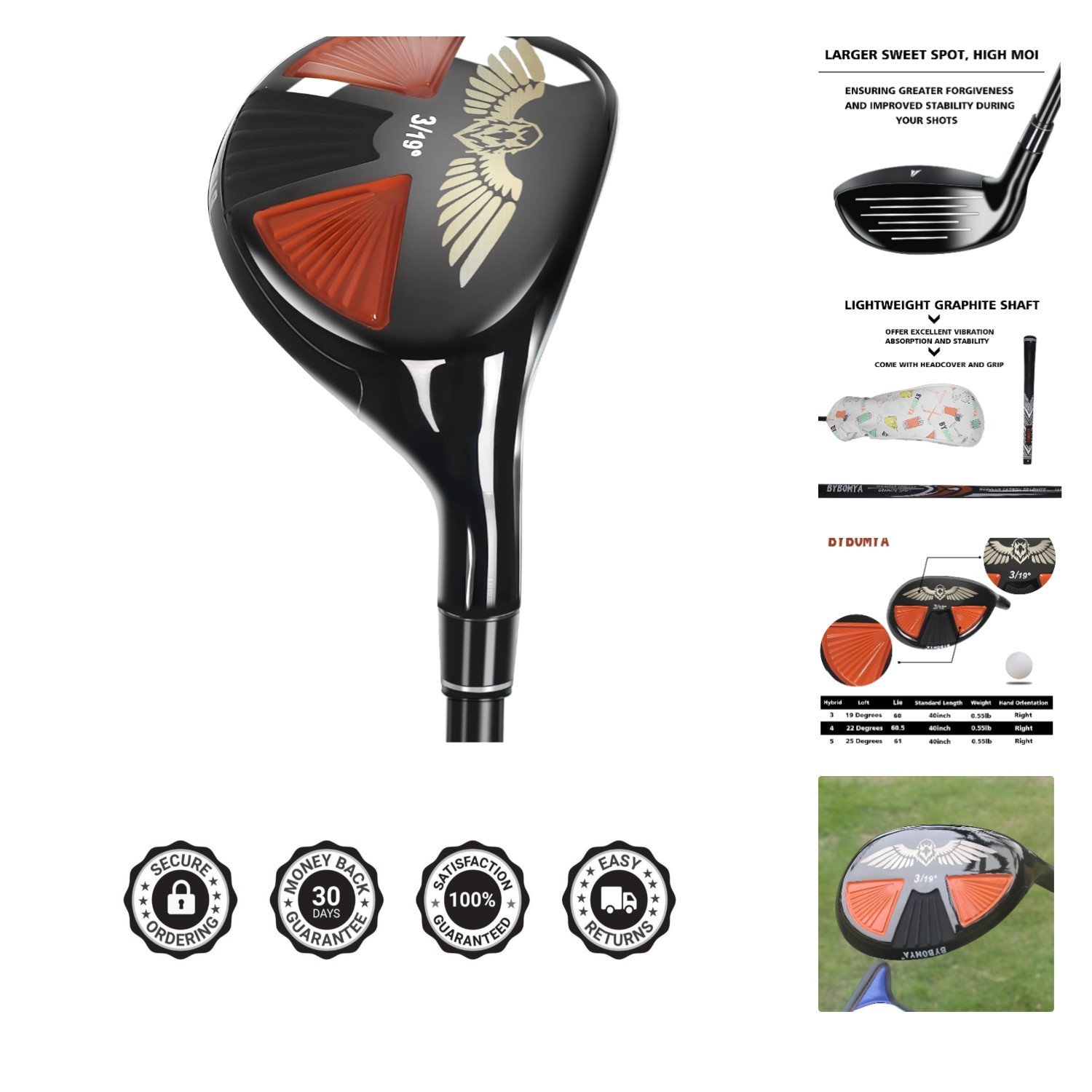 Clubs For Men, 3,4,5 Pw Hybrid Utility Golf Clubs With G...