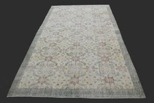 Vintage Turkish Oushak Rug, Beige 6x9 ft, Handmade Wool, Bohemian Anatolian