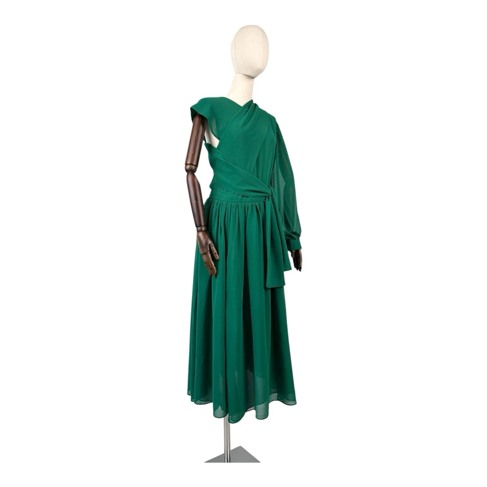 Vintage GUCCI Asymmetrical Sleeve Coctail Dress Green Size 40 - Image 2 of 4