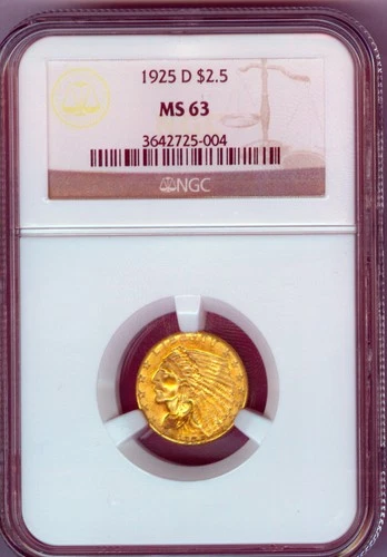 1925-D $2.5 Gold Indian Head Graded MS63   NGC
