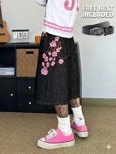 Y2K Japan Style Shorts Jorts Schwarz Herren B...