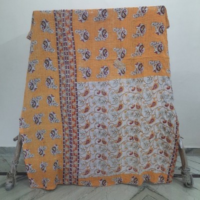 Indische Vintage Twin Kantha Handarbeit Baumwolle Quilt Bettbezug Überwurf De...