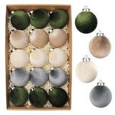 3.15 Inch Velvet Ball Ornaments for Christmas Tree 15 PCS, Large Neutral Floc...