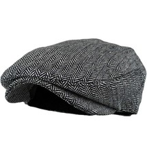 Men's Classic Herringbone Tweed Wool Blend Newsboy Ivy Hat SM MED 7 1/8 Dk Gray