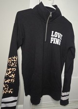 PINK Sweatshirt Womens Black pullover Long Sleeve Half Zip Small xs