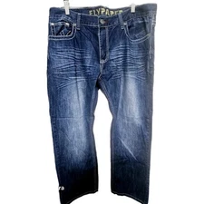 FLYPAPER Denim Blue Jeans Men's 38 x 30 Straight Denim Stretch Whiskered 