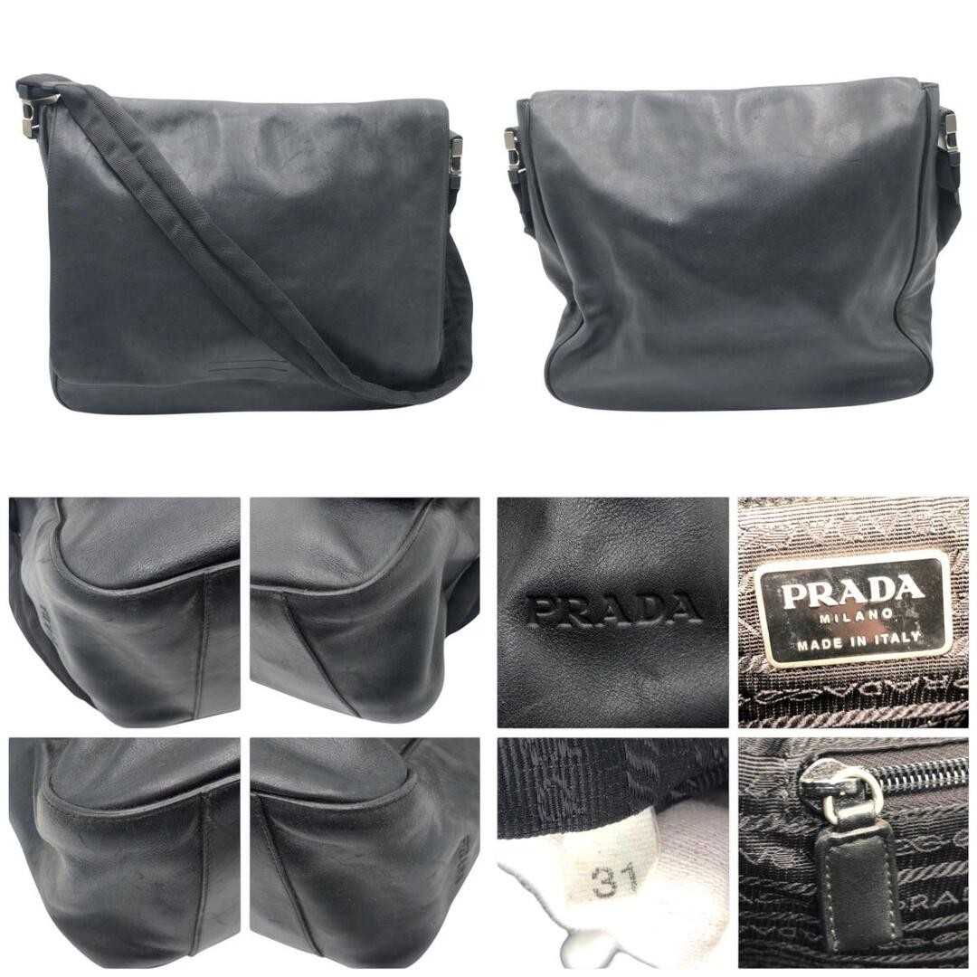 PRADA Black Leather Shoulder Bag Messenger Bag Men s 500175 Used thumbnail 2