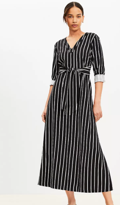 Women's Dress Stripe Tie Waist Midi Dress by LOFT Size 10 Petite NWT