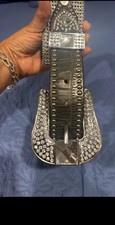 Nocona women's Black Silver Rhinestone Studded Crocodile Embossed Western Belt M