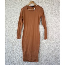 New York & Company Rust Orange Long Sleeve Bodycon Midi Dress Small Minimalist