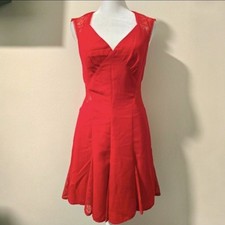 Max and Cleo Red Lace Panel Fit & Flare Cocktail Dress Size 4 Small