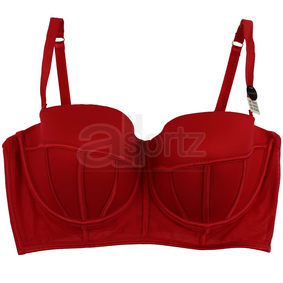 Ladies Girls ex New Look Longline Bustier Balcony Strapless Bra Red or Black - Image 3 of 4