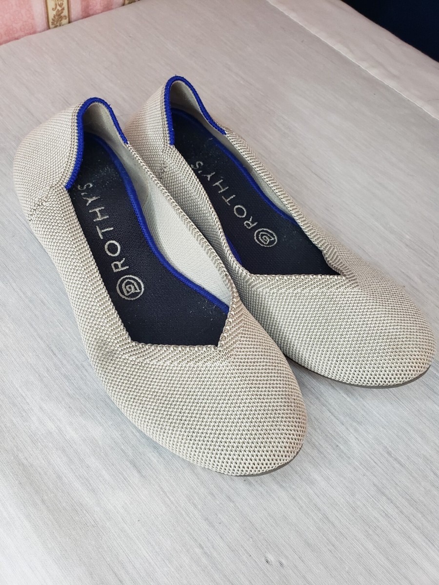 Rothys The Flat Flax Gray Birdseye Electric Blue Round Toe Ballet - Main Image