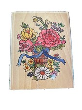 Soring Floral Basket Wood Mounted Rubber Stamp-SUGARLOAF PRODUCTS 6x4.5  New