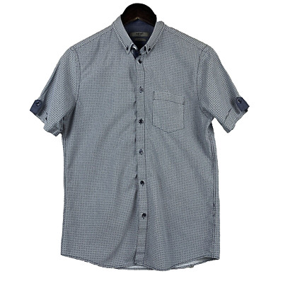 KOTON Button Down Shirt Mens Sz Small Blue Allover Print Urban Style Casual Slim