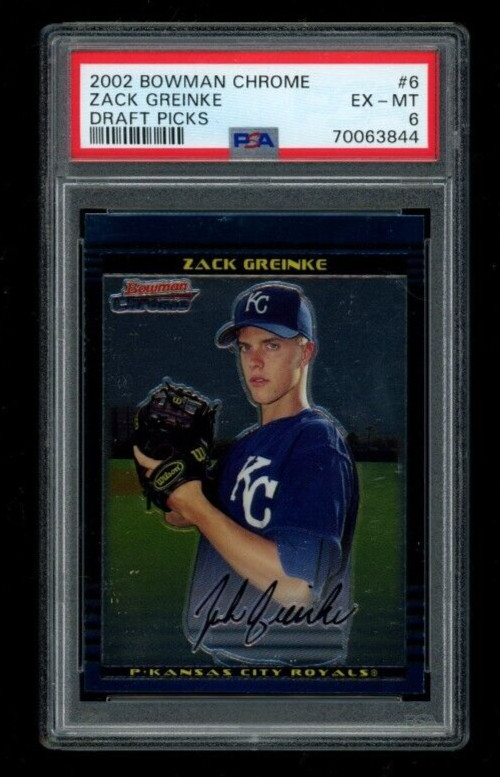 2002 BOWMAN CHROME ZACK GREINKE RC 1ST ROOKIE DRAFT PICKS #6 PSA KC PSA 6 RC