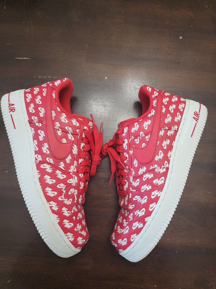 NIKE AIR FORCE AF1 Low University Red All Over Print Logo Shoes