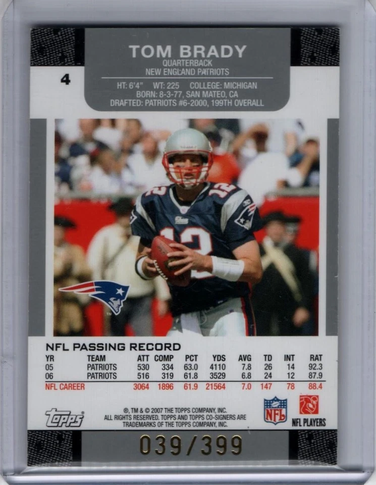 2007 Topps Co-Signers Changing Faces Gold #4 Tom Brady Randy Moss 39/399 - Image 2 of 2