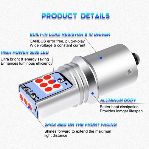 2Pcs 1156 7506 P21W Red LED Brake Stop Tail Light Bulbs For BMW E46 E60 E90 F30 - Picture 3 of 8