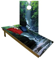 Tropical CORNHOLE BEANBAG TOSS GAME w Bags Waterfall Rocks w Bags Wooden Set
