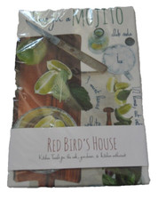 Plato Cocina Tetera TIEMPO PARA UN MOJITO 28x29" GOURMET NUEVO CON ETIQUETAS OOP RED BIRD'S HOUSE