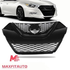 Fits Nissan Maxima 2016-2018 Front Upper Grille Full Gloss Black w/Towing Cover