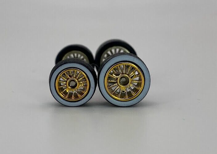 10/12mm Gold Whitewall 15 spoke Low Rider Wheel Set for 1/64 for