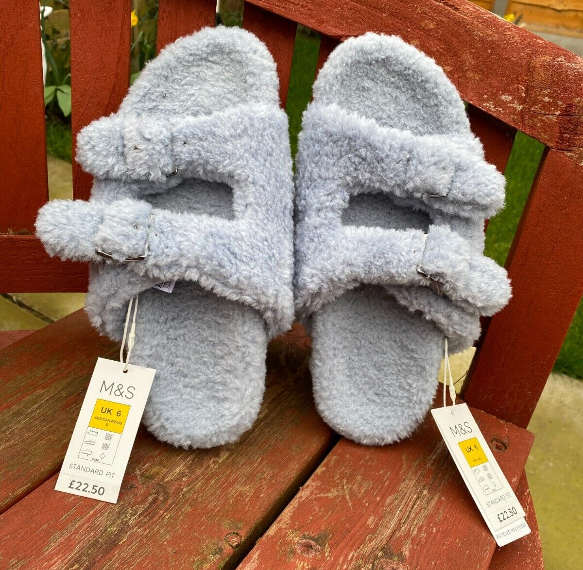 SAOLA Pantofole da donna M&S AZZURRO PELLICCIA SINTETICA SUOLA RIGIDA UK 6 EUR 39 5 vestibilità standard