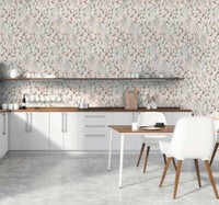 Vliestapete BläTter Aquarell Ranken Floral Grau GrüN Rosa 39745-1 (3,46€/1Qm)
