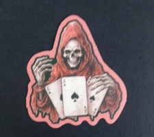Colorful Skeleton With Hand Of Aces Halloween Sticker 2" x 1.78" AP 