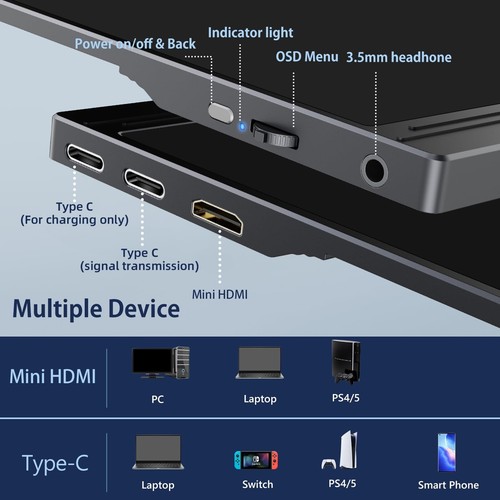 Moniteur Portable 2025, 15,6 Pouces Écran IPS Mobile Portable FHD 1920x1080 - Photo 3/7