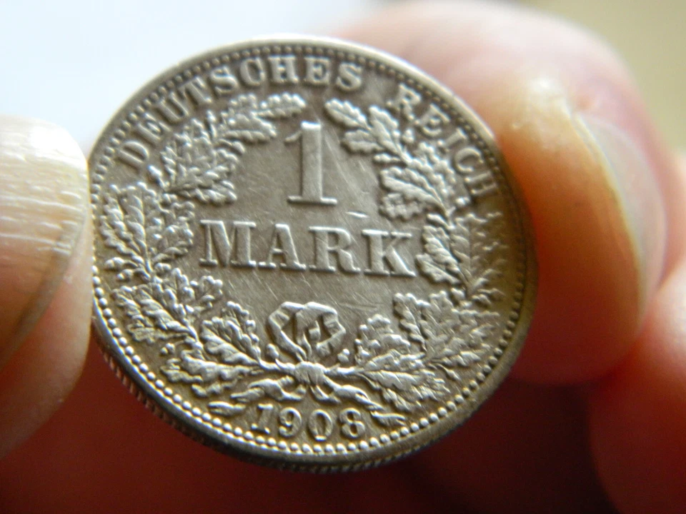 1908  1 Mark F - Wilhelm II - Germany - Silver .900 - KM14 - high AU - Image 2 of 4