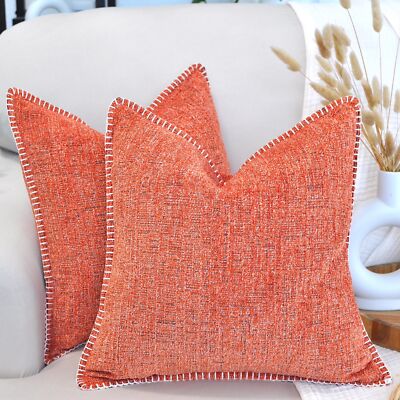 24x24 Pillow Covers Set of Orange Soft Textured Chenille Throw