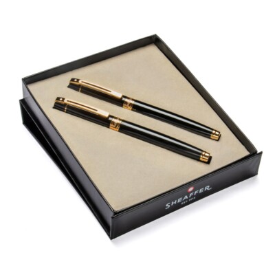 Sheaffer 300 Füllfederhalter & Tintenroller Geschenkset - schwarz glänzend Goldrand