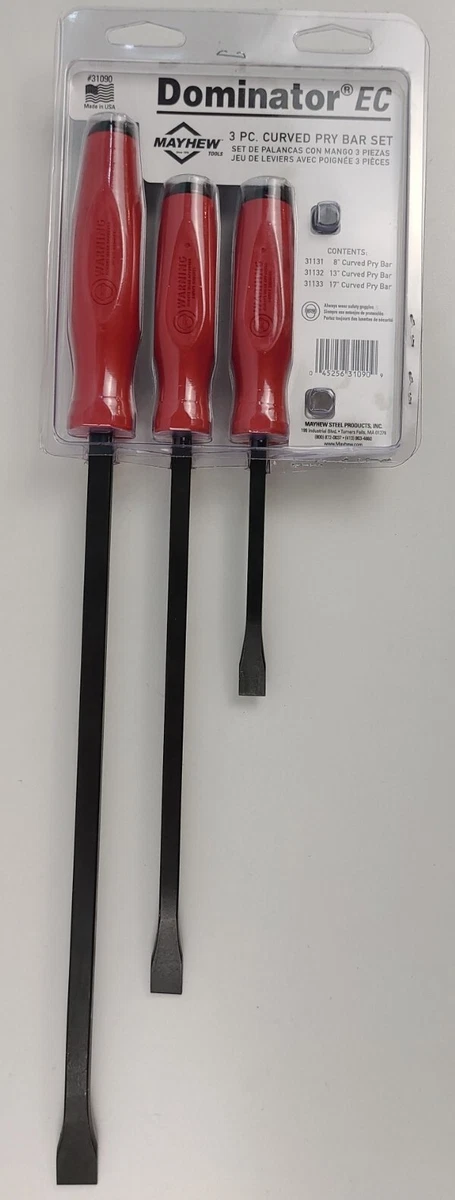Mayhew Dominator Set of 3 Pry Bars Steel Capped Ends Curved 8