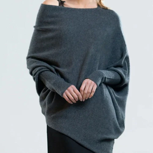 Neu Damen Lagenlook Slouch Fledermaus Langarm Freizeit Uni Weich Strick Pullover - Bild 10 von 29