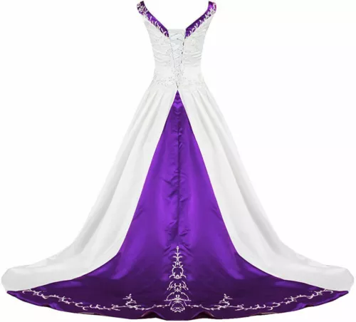 Elegant A-Line Wedding Dresses V-Neck Satin Embroidery Beaded Bridal Gowns - Picture 11 of 32