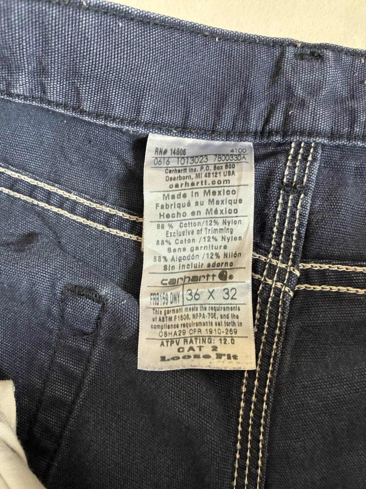 Vintage Carhartt FR Work Pants 36x32 Navy Blue Distressed Thrashed Paint image 9