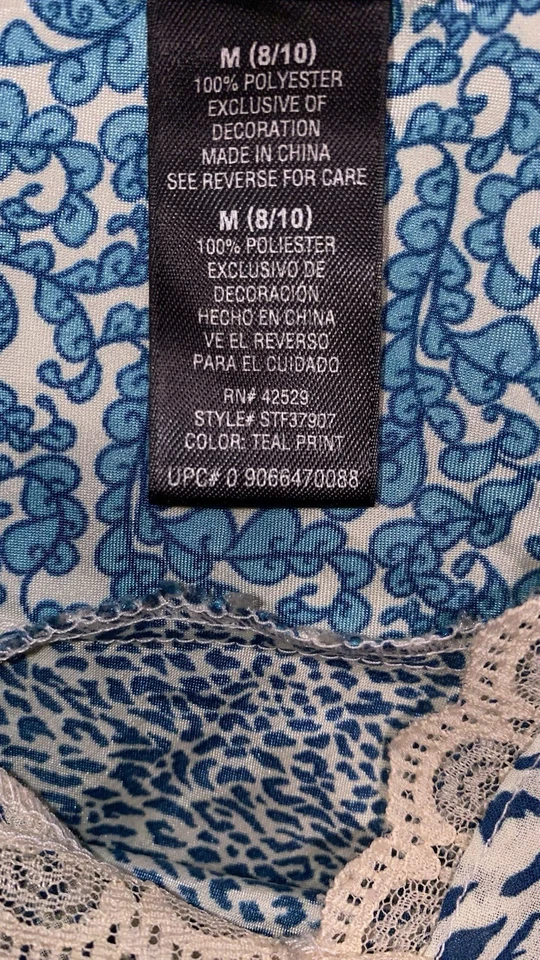 Y2K 90s Womens Blue Floral Leopard Lace Babydoll Grunge Coquette Cami Top Sz M - Image 4 of 4