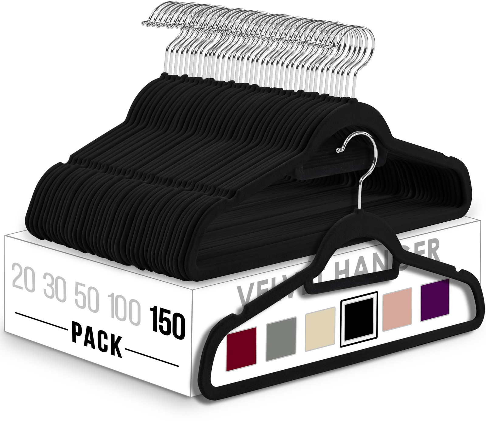 150-Pack Black Velvet Hangers with Non-Slip Grip & Tie Bar – Premium Closet Organizers-image