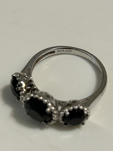 SD Sterling Silver Ring 10 Black Faceted Spinel 3 Stones JAI Style - Picture 8 of 14