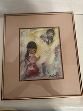 Vintage Ettore "Ted" DeGrazia Bell of Hope Framed Art Print 15" x 13"