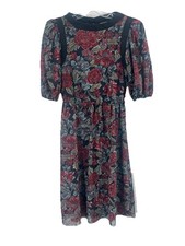 Vtg Floral Puff Sleeve Dress Dark Romantic Sheer Whimsical Union Tag Sz 6