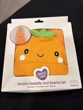 Swaddle and Beanie Set Orange Muslin 100 Cotton 40"x40" Parents Choice