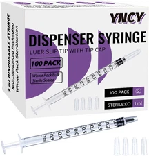 1Ml Sryinge with Cap, Luer Slip Tip, Whole Pack Bulk Sterile Sealed, No Needle (