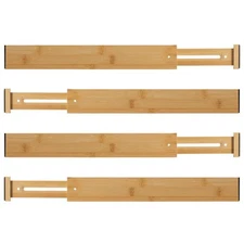 Basicwise 4 Piece Bamboo Expandable Drawer Dividers Adjustable Spring Loaded For
