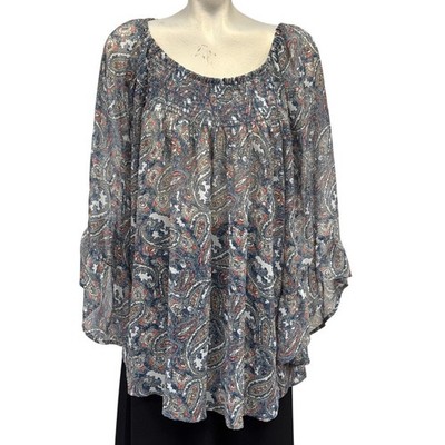 DB Established 1962 Women's Multicolor Paisley Print Blouse Size 2X Long Sleeve