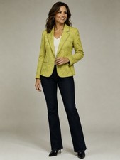 Chico  s Size 0 Chartreuse Floral Jacquard Blazer Jacket Women Small No Buttons