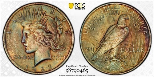 1923 Peace Dollar $1 PCGS UNC Details – Questionable Color Silver Coin TONED